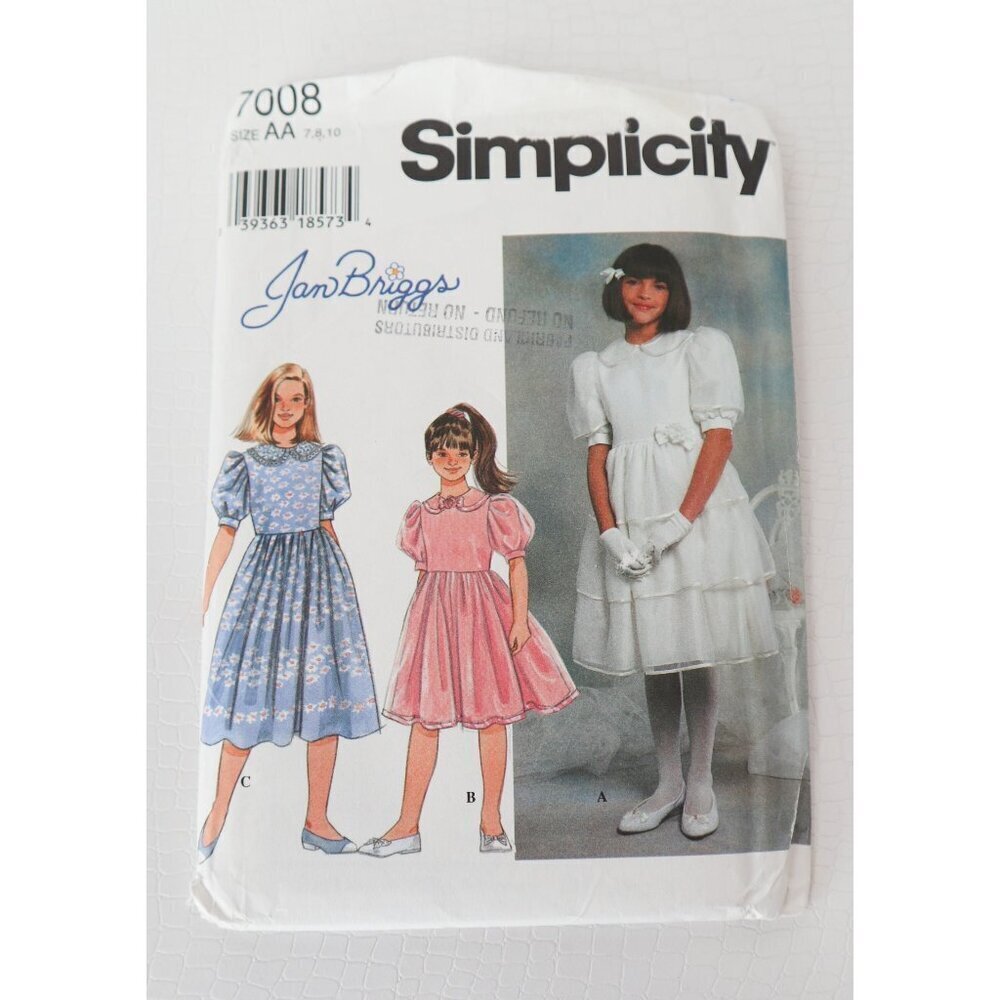 Simplicity Sewing Pattern 7008 Jan Briggs Girls Dress Party Dress Flower Girl Dr